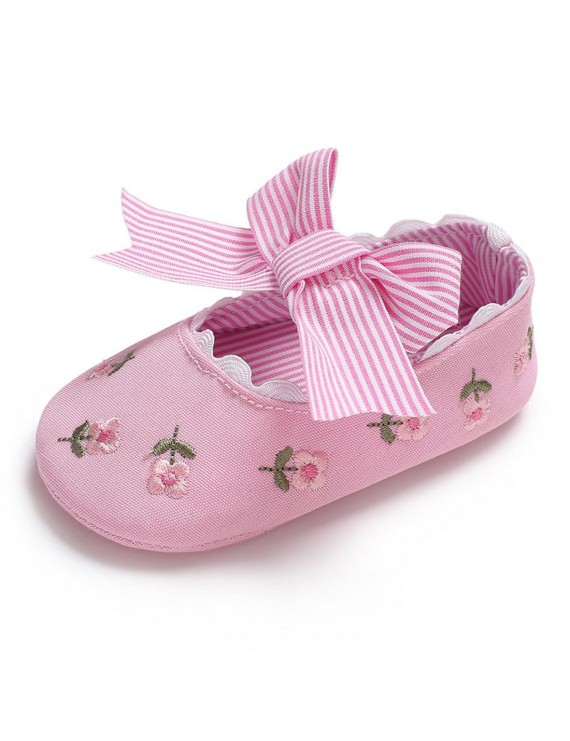 Spring, summer and autumn soft sole 0-1 year old baby embroidered toddler shoes princess shoes pink inside length 11CM 30 grams