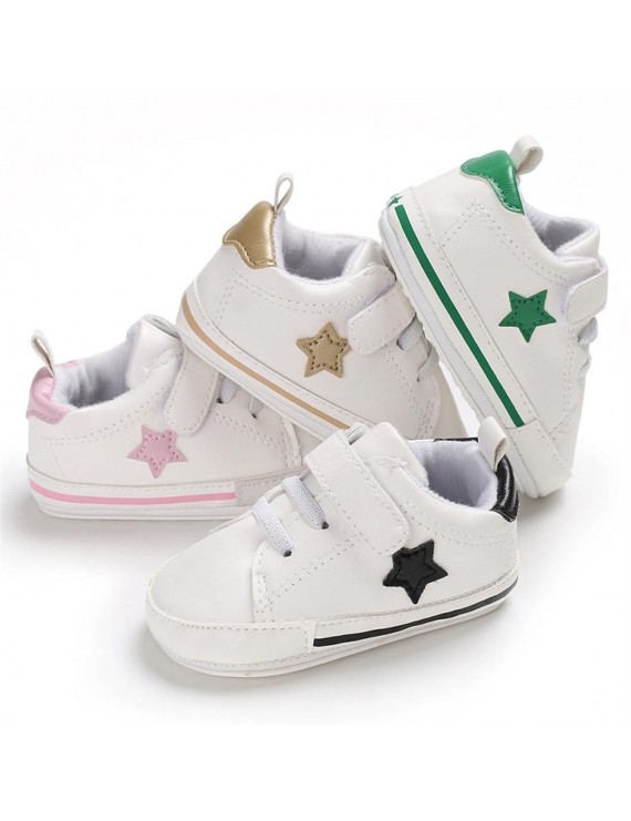 Four seasons casual shoes for 0-1 year old newborn with soft sole pentangle star baby walking shoes with pink inner length of 11CM / 67g