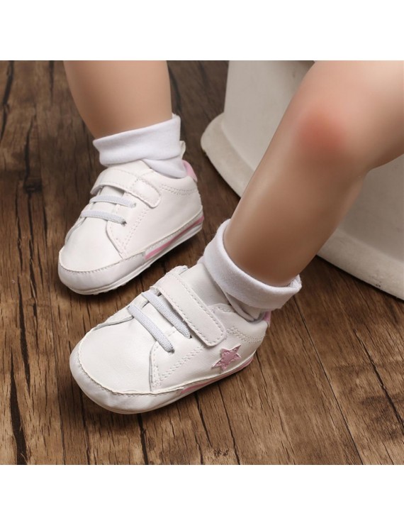 Four seasons casual shoes for 0-1 year old newborn with soft sole pentangle star baby walking shoes with pink inner length of 11CM / 67g