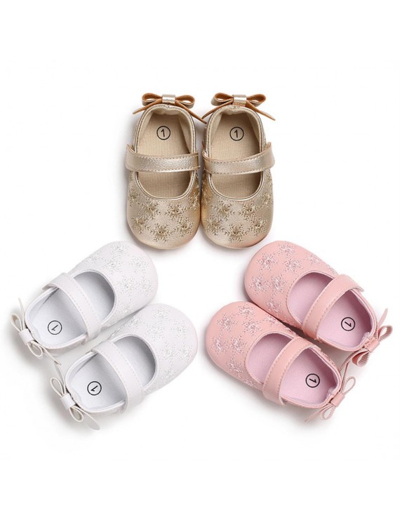 Baby shoes female baby soft embroidered toddler shoes white 13CM/ 48g