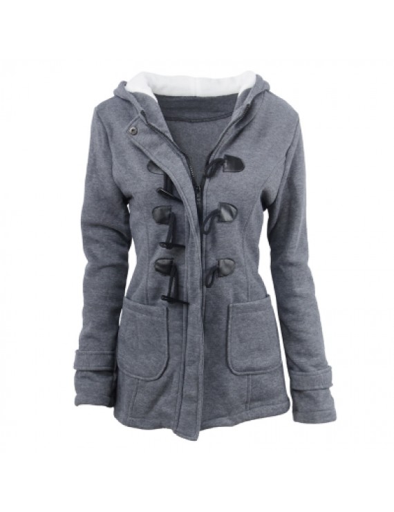 Female Coat Thick Horn Button Hooded Cotton Blend Women Jacket