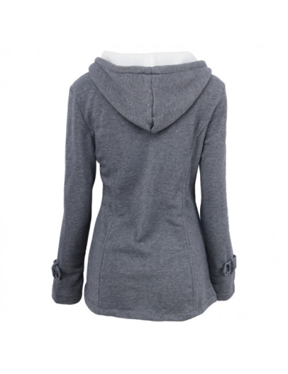 Female Coat Thick Horn Button Hooded Cotton Blend Women Jacket