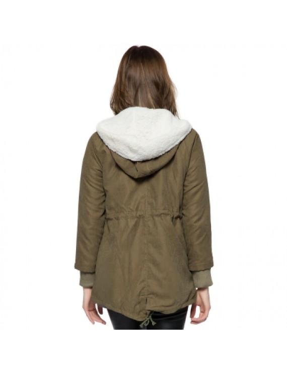 Solid Color Cotton-Padded Hooded Long Sleeves Thicken Coat