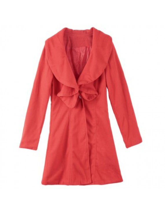 Long Sleeves Ruffles Lapel Beam Waist Long Sections Stylish Trench Coat