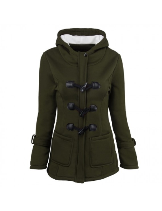 Female Coat Thick Horn Button Hooded Cotton Blend Women Jacket