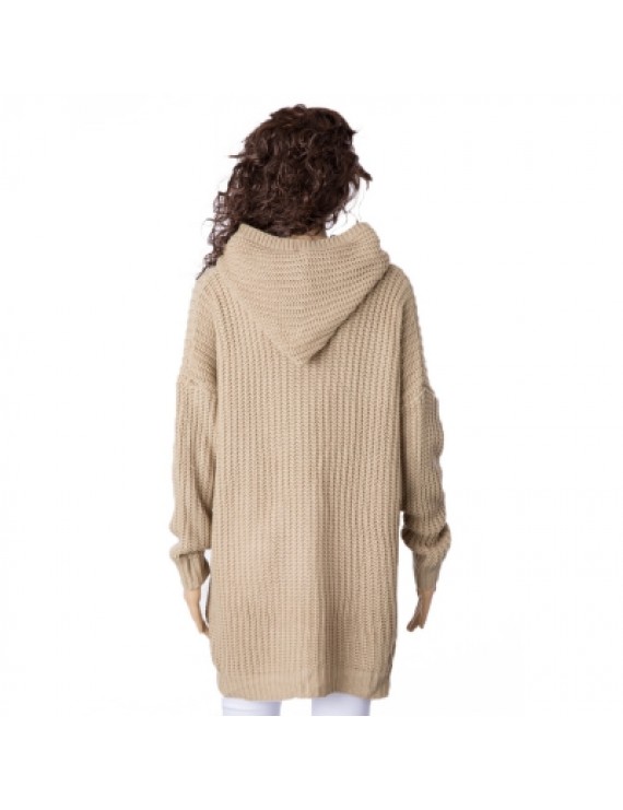 Hooded Long Sleeve Solid Color High-Low Hem Sweater