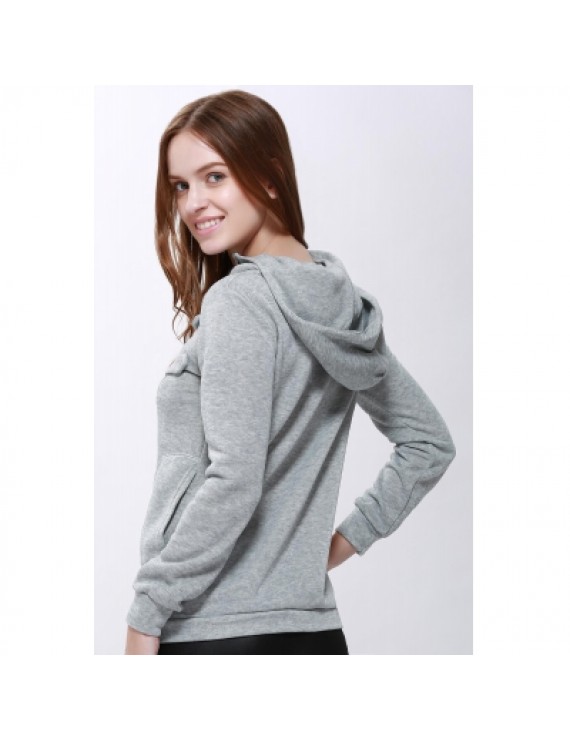 Solid Color Long Sleeve Hoodie For Women