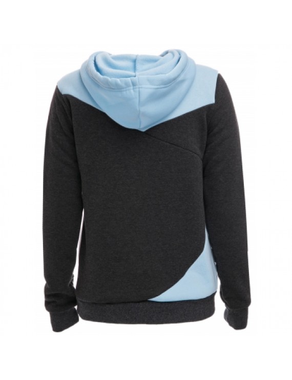 Hooded Long Sleeve Color Block Pocket Design Hoodie