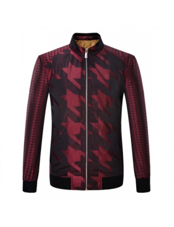 Houndstooth Pattern Zip Up Padded Jacket