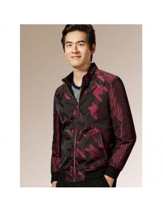 Houndstooth Pattern Zip Up Padded Jacket