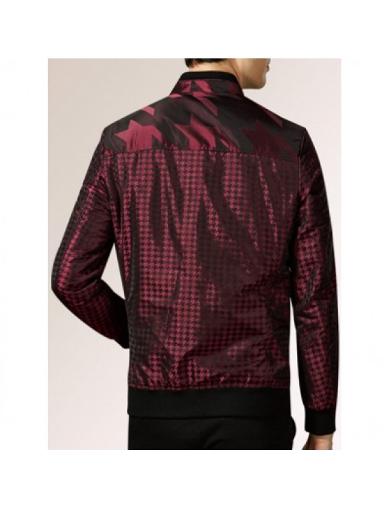 Houndstooth Pattern Zip Up Padded Jacket