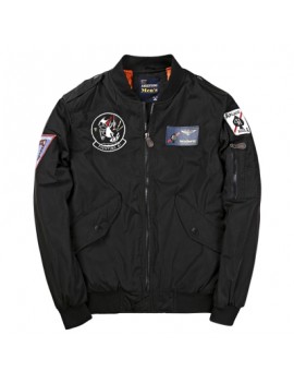 Zip Up Badge Patched Bomber Jacket