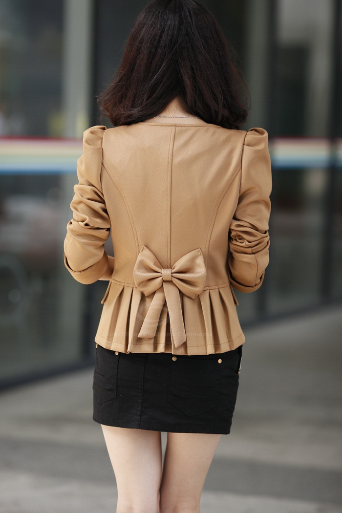 Solid Color Bowknot Embellished Short Blazers