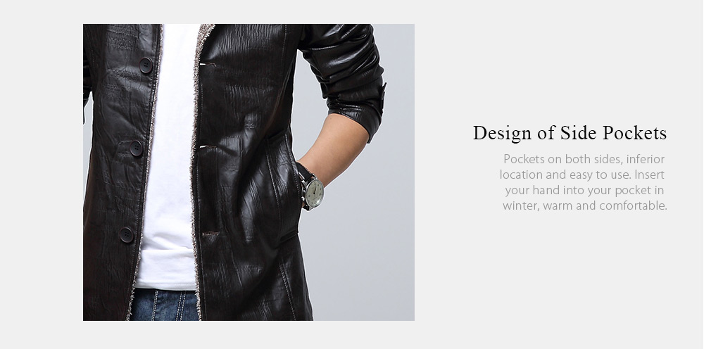 Stand Collar Flocking Single Breasted PU-Leather Jacket